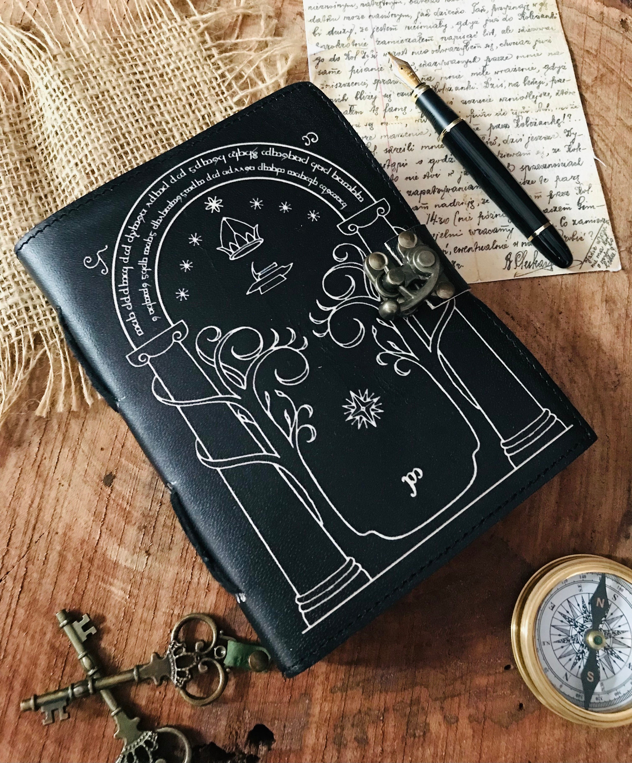 Brown Leather Journal Doors of Durin Tolkien Lord of The Ring Embossed  Journal Book of Shadows Notebook