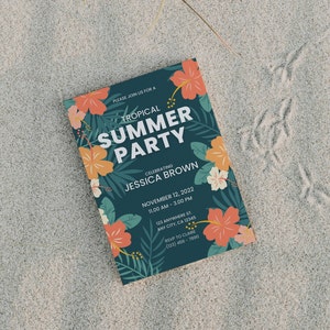 Tropical Birthday Party Invite Template Modern Kids Birthday Invite Customizable Adult Bday Invite Fun in the Sun Teen Birthday Invitation
