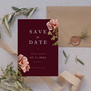 Elegante plantilla para guardar la fecha Minimalista Guardar la fecha Imprimible Guardar las fechas Flores Personalizable Canva Guardar la fecha Invitar en línea