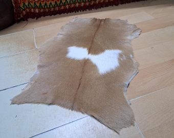 Vintage Turkish Goat Hide Pelt: Beige & Brown Leather, Home Decor (1.3 x 2 ft)