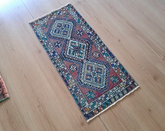 Small Turkish Rug, Vintage Rug, Oushak Rug, Bohemian Rug, Handmade Rug, Anatolian Rug, Small Rug, Doormat Rug, 1.5 x 3.1 ft