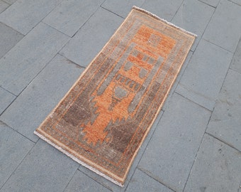 Vintage turkisk ullmatta: Orangebrun grå accentmatta (6,0 x 1,2 m)