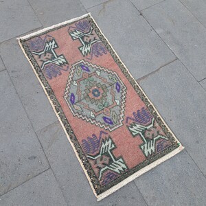 Petit tapis turc vintage Oushak : laine et coton, 1,5 x 3,1 pi