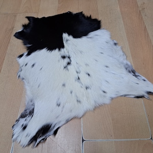 Vintage Goat Skin Rug: Black & White Turkish Pelt, 1.3 x 1.9 ft