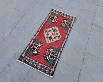 Petit tapis turc, tapis de bureau, petit tapis en laine, petit tapis oushak, petit tapis paillasson, petit tapis vintage, tapis fait main, 1,7 x 3,5 pi