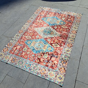 Turkish Velvet Rug, Throw Tapestry, Bedspread Rug, Home Decor, Vintage Wall Art, Bohemian Rug, Hanging Rug, Home Gift, 3.6 x 5.6 ft