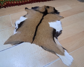 Vintage fourrure de chèvre turque : tapis en cuir tacheté (1,3 x 1,9 pi)