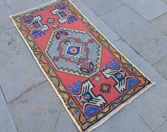 Turkish Small Rug, Small Doormat Rug, Handmade Rug, Bedroom Rug, Oushak Rug, Vintage Rug, Bohemian Rug, Wool Rug, Kitchen Rug, 1.8 x 3.5 ft