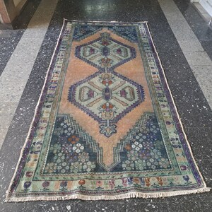 Turkish Rug, Area Runner Rug, Oriental Rug, Home Gift, Handmade Rug, Bohemian Rug, Oushak Rug, Vintage  Rug, Accent Rug, 4.3 x 8.4 ft