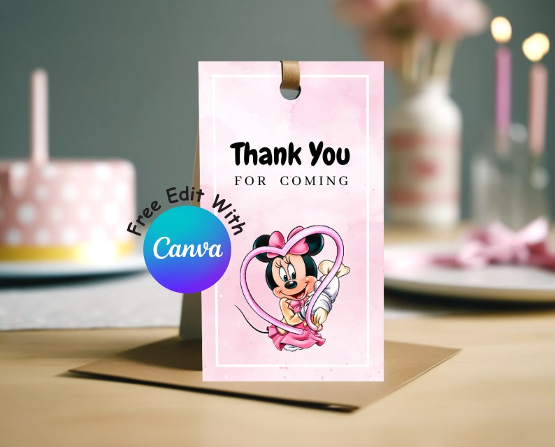 Minnie Mouse Birthday Invitation Card, Minnie Mouse Birthday Invitation