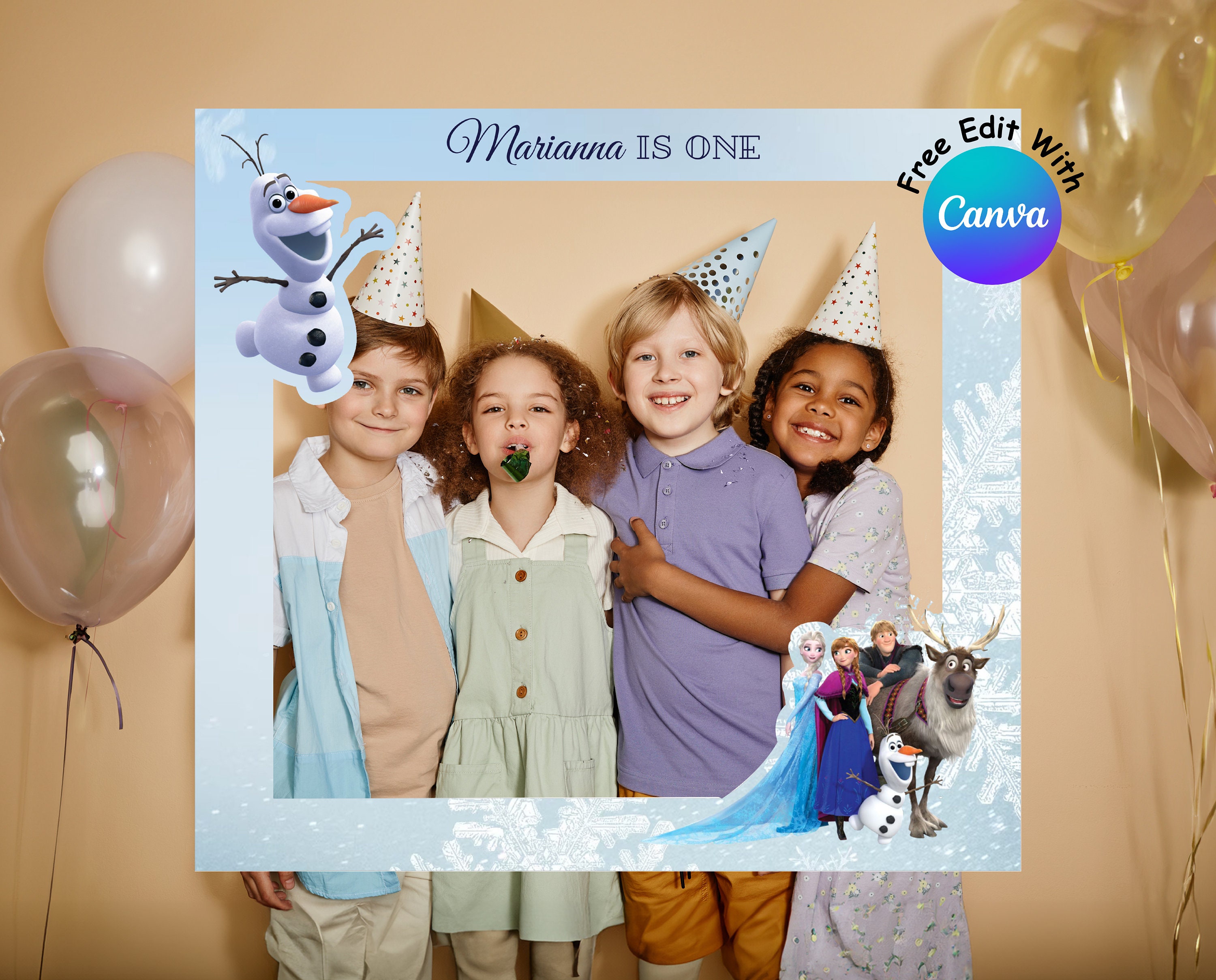 Frozen Birthday Party Photo Frame Elsa and Anna Selfie Frame Winter Wonderland Decorations Frozen Themed Photo Prop for Girls