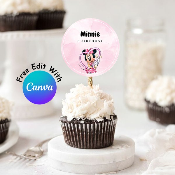 Minnie Mouse Custom Cupcake Toppers, Personalized Cupcake Topper, Birthday Cupcake Topper, Minnie Mouse Girl Birthday Pink Party Decor #0115