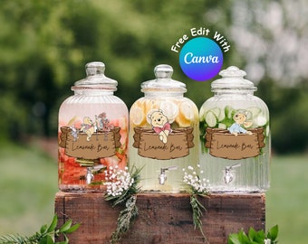 Printable Winnie the Pooh Party Drink Label, Hundred Acre Wood Party Beverage Label, Perfect for any birthday party or event, Digital #0079