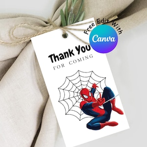 Editable Thanks Tag Spiderman Theme Party Spiderman Favor Tag Spiderman Thanks Tag 0109 zdjęcie 1