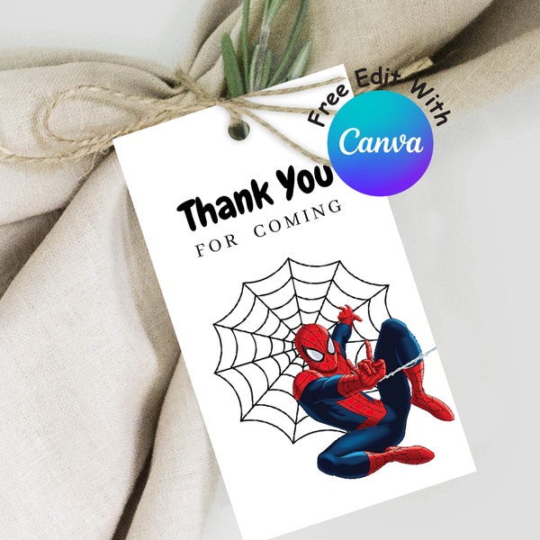 Editable Thanks Tag Spiderman Theme Party Spiderman Favor Tag Spiderman Thanks Tag  #0109