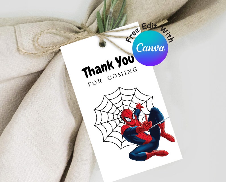 Editable Thanks Tag Spiderman Theme Party Spiderman Favor Tag Spiderman Thanks Tag 0109 zdjęcie 1