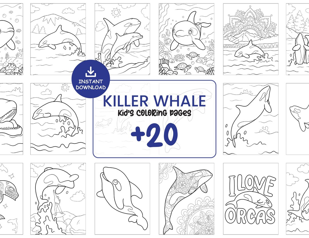 20 KILLER WHALE Printable Coloring Pages for Kids, Toddler Coloring ...