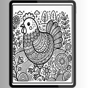 Rooster Coloring Pages | Floral Rooster Printable Download | Adult Coloring Pages | Printable Coloring Pages | Adults Coloring Book