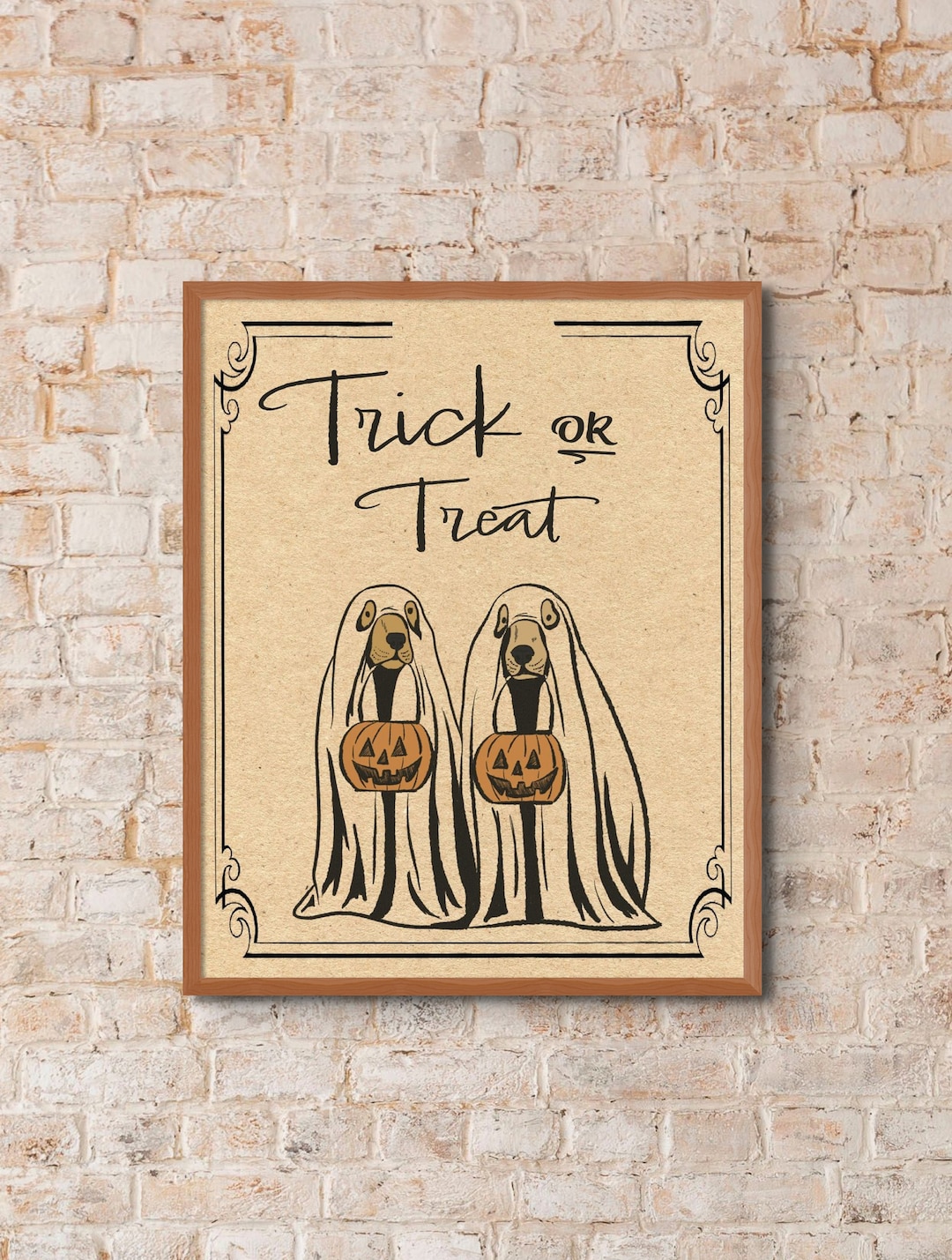 Halloween Trick or Treat Sheet Ghost Dogs Print Original - Etsy