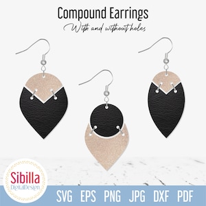 Leather Earrings SVG, Geometric Compound Faux Leather Earrings SVG, Cricut Projects, Earring Template for Cricut Silhouette, Laser cut files