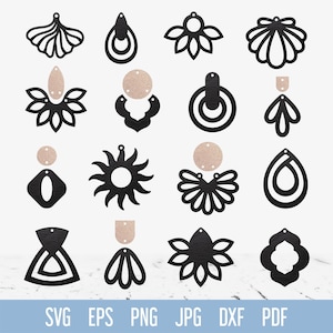 レザーイヤリング svg バンドル、基本形状のフェイクレザーイヤリング svg、幾何学的なイヤリングパターン Cricut、Glowforge イヤリング、木製イヤリング svg