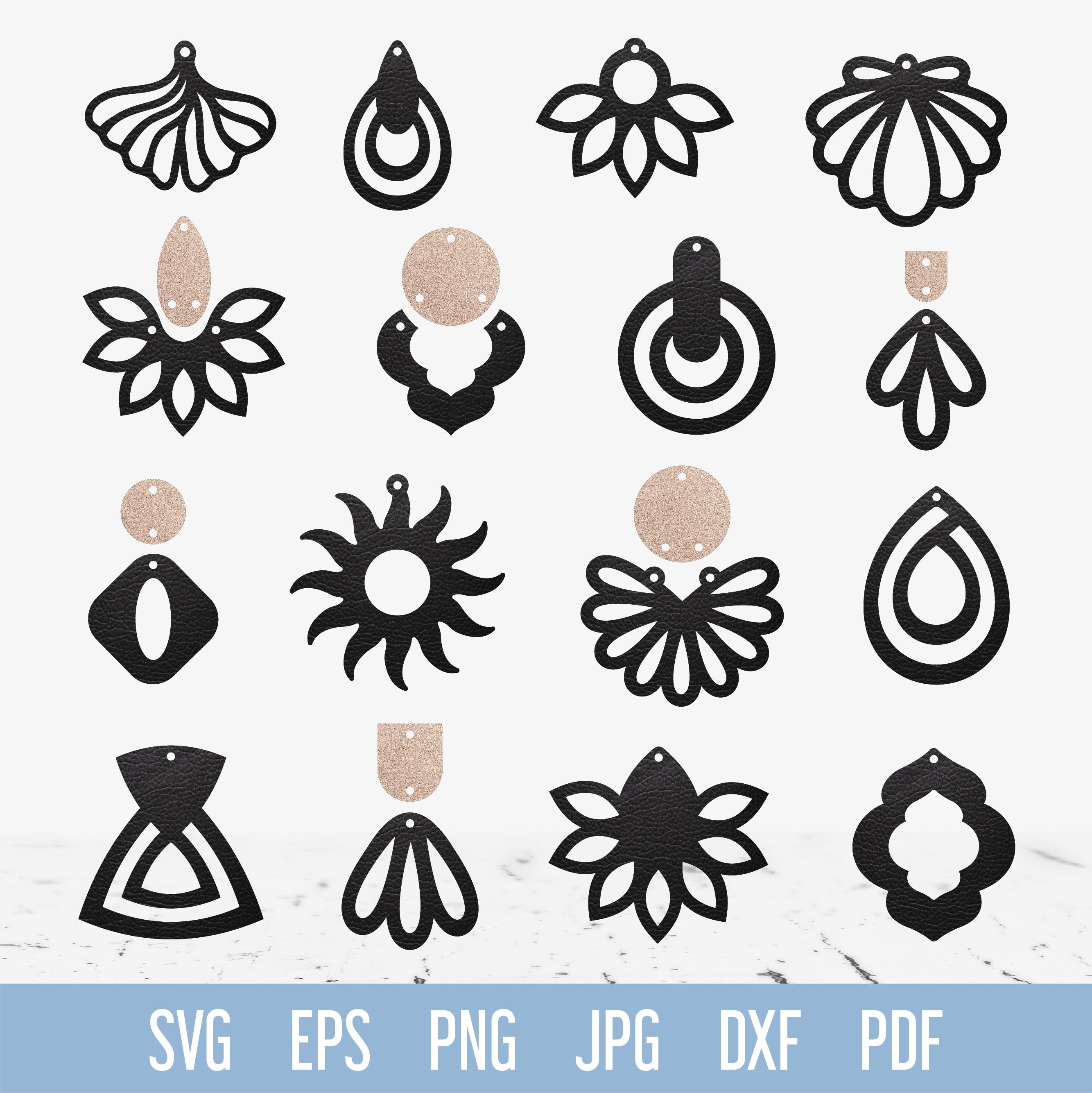 Leather earrings svg bundle, Basic shapes faux leather earrings svg, Geometric earring patterns Cricut, Glowforge earrings, Wood earring svg