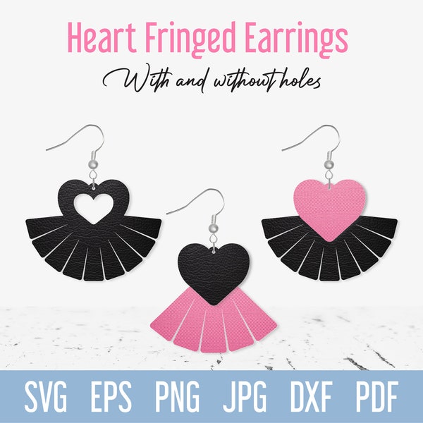 Fringe Leather Earrings SVG, Heart Stacked SVG Earring template, Cute Valentine Day Cricut Cut files, Love Silhouette svg, Valentine Jewelry