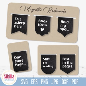Marcador magnético SVG, plantilla SVG de cuero sintético para planificador, idea de regalo para amantes de los libros, silueta de Cricut para guardar páginas