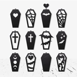 Halloween Coffin Earring SVG Bundle, Bat Faux Leather Earrings SVG, Spider Web Earring Template, Moon Phase SVG Cricut Glowforge Silhouette