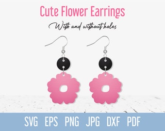 Plantilla SVG de aretes de flores, aretes de piel sintética estilo bohemio, archivo de corte de joyería floral colgante para corte láser de silueta Cricut Glowforge