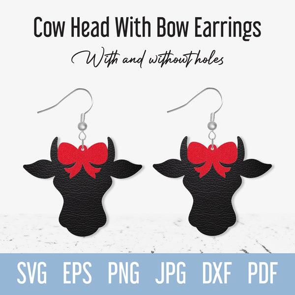 Cow Head with Bow Earring SVG template, Cute Faux Leather Earring SVG, Earring svg files for Cricut projects, Dangle Earring digital design