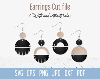 Round fringe earring svg Template, Boho faux leather earrings svg, Circle Dangle earrings cut file for Cricut, Pendant Earrings Digital file