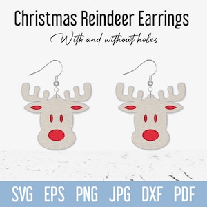 Christmas Deer Earring SVG template, Winter Dangle Faux Leather earrings svg, Reindeer Head Jewelry Cut file for Cricut Silhouette Glowforge