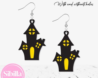 Haunted House Earring SVG, Halloween jewelry Cut File, Witch Faux leather svg for Cricut, Ghost Glowforge SVG, Cute spooky Jewelry DIY Craft
