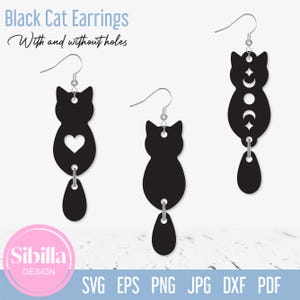 Pendientes de gato negro SVG, pendientes de piel sintética de Halloween SVG, plantilla de joyería de otoño, archivo de corte para amantes de los gatos para Cricut Silhouette Glowforge Laser