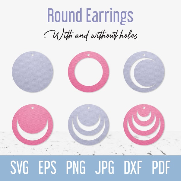 Round earring svg Template, Circle Moon Faux Leather earring svg, Jewelry Digital cut file for Cricut Glowforge Silhouette Laser cutting