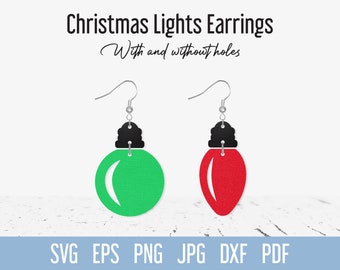 Christmas Earring SVG cut file, Light Bulbs Faux Leather Earrings svg for Cricut Silhouette, Dangle Jewelry Template SVG for Glowforge Laser