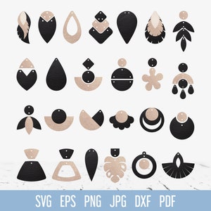 Brincos de couro svg bundle, Brincos geométricos de couro sintético SVG, Formas de brincos SVG para cricut silhouette, Brincos de folhas svg, Brincos redondos