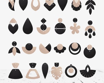 Leather earring svg bundle, Geometric faux leather earrings SVG, Earring shapes SVG for cricut silhouette, Leaf earrings svg, Round earrings