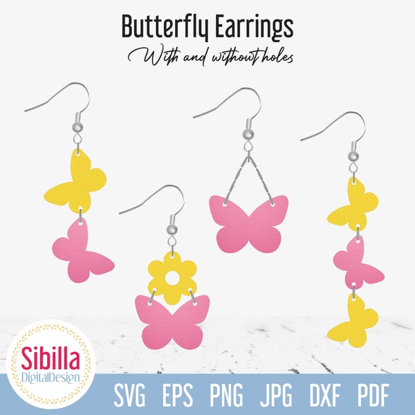 Butterfly Earring SVG cut file, Spring Flower Faux Leather Earrings svg Template, Summer Dangle Jewelry SVG for Cricut Glowforge Laser cut