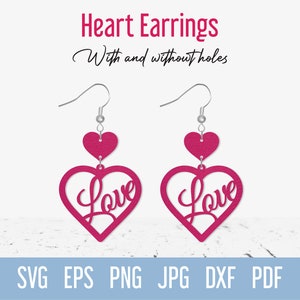 Heart Faux leather earring svg for Cricut Glowforge Silhouette Laser cut project, Love Dangle Jewelry template, Valentines day Pendant DIY,