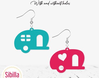 Cute camper earring SVG, Outdoors faux leather earrings SVG template, Summer glowforge earring cut files, Cricut Camping Jewelry cut pattern