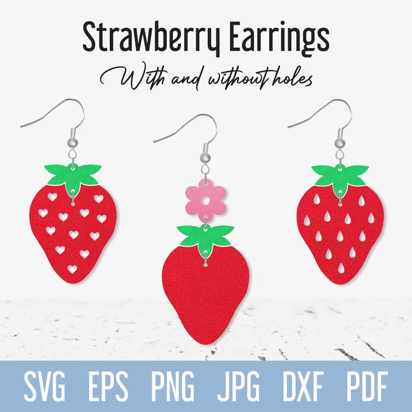 Strawberry Earring SVG, Fruit Faux Leather Earrings svg cut file, Summer Jewelry Template, Valentines Day svg earring, Daisy Flower Earrings