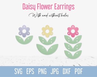 Pendientes de flor de margarita SVG, pendientes de piel sintética SVG, plantilla de pendientes de verano para Cricut Glowforge Silhouette, lindo archivo de corte láser de pendientes