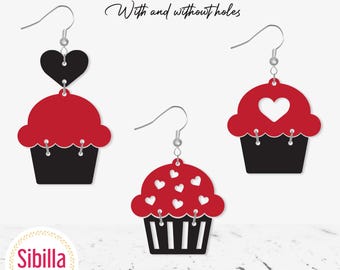 Valentine Day Cupcake Earring SVG, Heart Faux Leather Earrings SVG, Jewelry cut file for Cricut Glowforge Laser cut, Acrylic earrings SVG