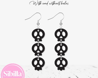 Skull Earrings SVG, Halloween Faux Leather Earrings SVG Template, Cute Fall Earrings Cut file, Spooky Glowforge Earrings, Gothic Autumn SVG