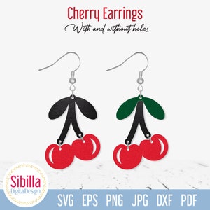 Cherry Earring SVG Digital File, Fruit Faux leather earrings svg, Cute Cherries Jewelry cut file for Cricut Glowforge Silhouette Laser cut