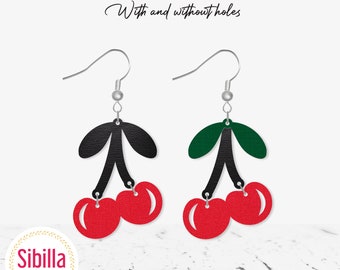 Cherry Earring digitaal SVG-bestand, fruit kunstleer oorbellen svg, schattige kersen sieraden gesneden bestand voor Cricut Glowforge silhouet lasergesneden