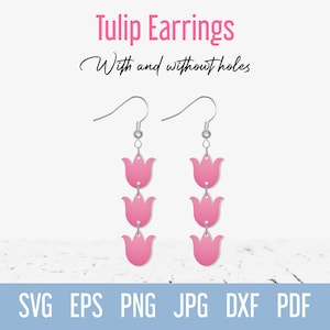 Tulp bloem oorbel svg-sjabloon, kunstleer oorbel svg, zomer bungel sieraden svg-bestand knippen voor Cricut silhouet Glowforge lasergesneden