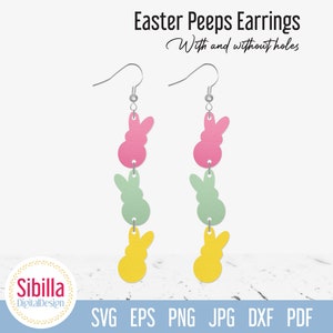 Ostern Peeps Ohrring SVG Schnittdatei, Hase Leder Ohrringe SVG Vorlage, Kaninchen Schmuck Schnittdateien für Cricut Glowforge Laser Cut, Frühling SVG